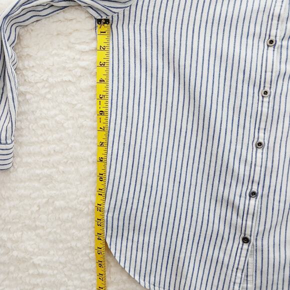 Blouse Size S Navy Linen Button-Up Stripe Preppy Coastal Classic Academia Cruise - Picture 14 of 16